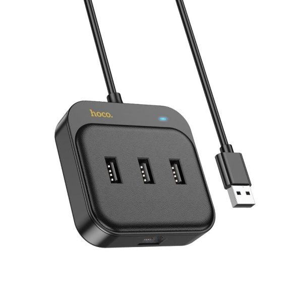 HOCO adapter HUB 4 az 1-ben USB USB2.0*3+RJ45 100 Mbps Ethernet 1,2 m HB35 fekete