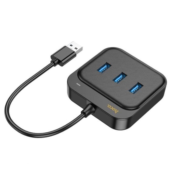 HOCO adapter HUB 4 az 1-ben USB-ről USB3.0*3+RJ45 Gigabit Ethernet 1,2m HB35 fekete