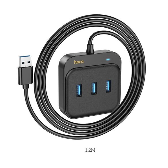 HOCO adapter HUB 4 az 1-ben USB-ről USB3.0*3+RJ45 Gigabit Ethernet 1,2m HB35 fekete