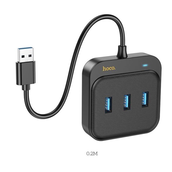 HOCO adapter HUB 4 az 1-ben USB-ről USB3.0*3+RJ45 Gigabit Ethernet 1,2m HB35 fekete