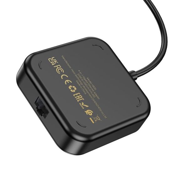 HOCO adapter HUB 4 az 1-ben USB-ről USB3.0*3+RJ45 Gigabit Ethernet 1,2m HB35 fekete