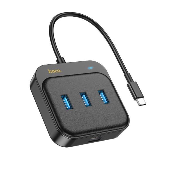 HOCO adapter HUB 4 az 1-ben Type C USB3.0*3+RJ45 Gigabit Ethernet 0,2m HB35 fekete