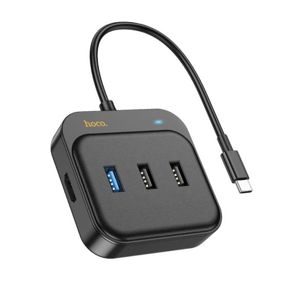 HOCO adapter HUB 5in1 Type C HDTV+USB3.0+USB2.0*2+PD100W Multiport 0,2m HB36 fekete