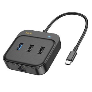 HOCO adapter HUB 6in1 Type C HDTV+RJ45+USB3.0+USB2.0*2+PD100W Multiport 0,2m HB37 fekete