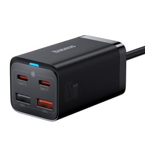 BASEUS töltő GaN3 Pro 2x USB + 2x Type-C tápellátás 65W fekete CCGP040101