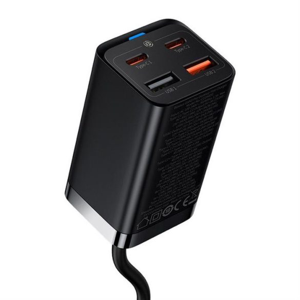 BASEUS töltő GaN3 Pro 2x USB + 2x Type-C tápellátás 65W fekete CCGP040101