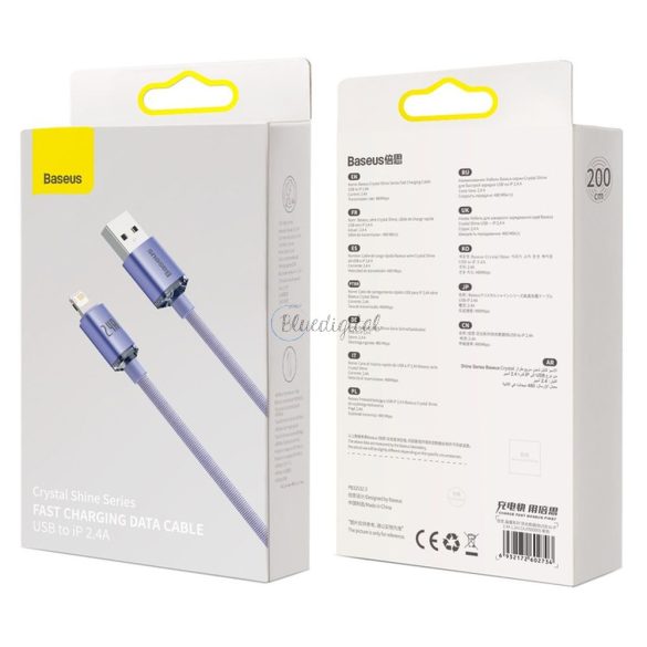 Baseus kábel USB kristály ragyog Iphone lightning 8-pin 2,4a cajy000005 1,2m lila