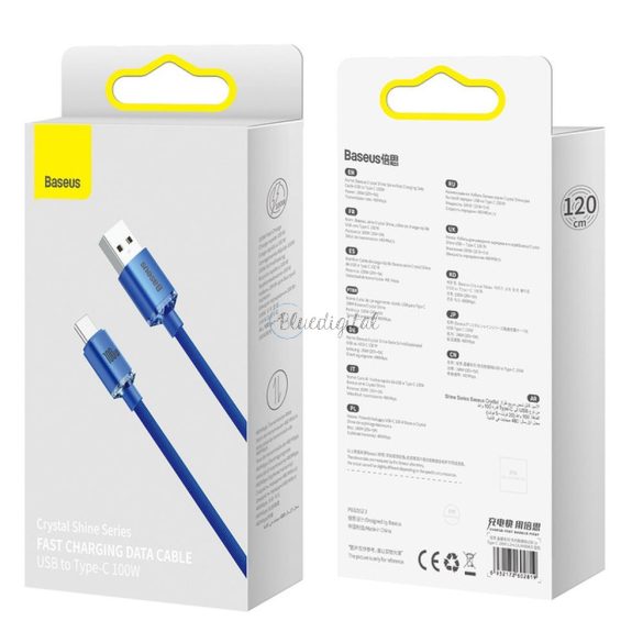 Baseus Cable type-c PD100W áramellátás Cristal Shine Cajy000403 1,2 Blue