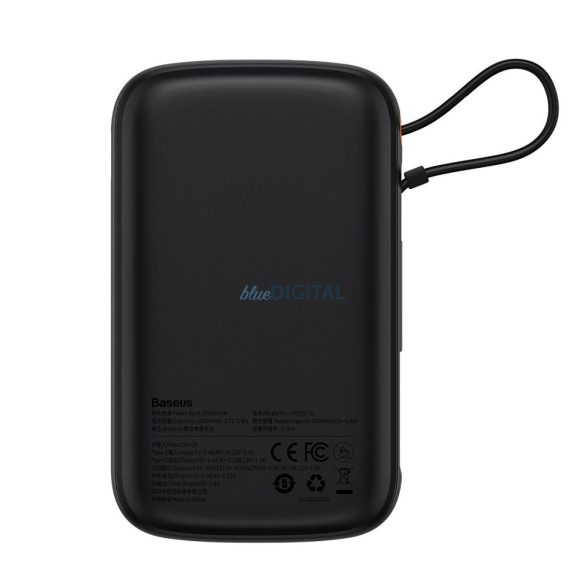 Power Bank BASEUS QPow - 10 000mAh LCD gyorstöltés PD 20W kábellel Lightning 8-pin fekete PPQD020001