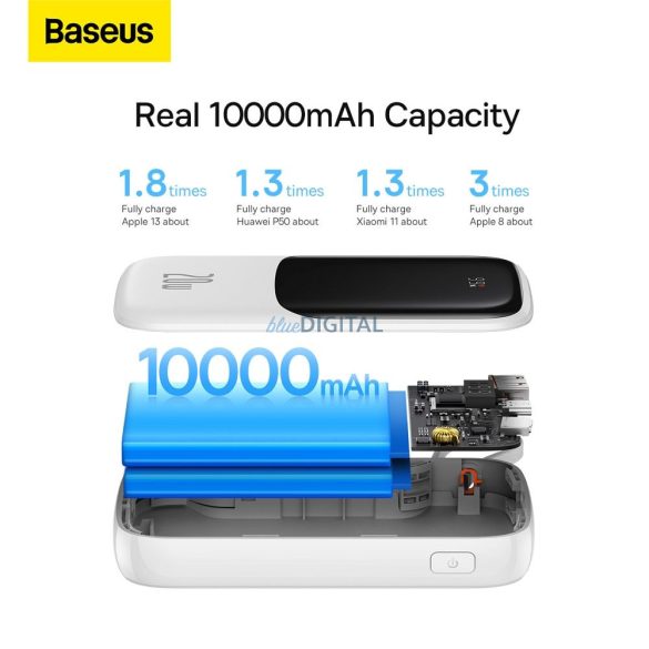 Power Bank BASEUS QPow - 10 000mAh LCD gyorstöltő PD 20W kábellel Lightning 8-pin fehér PPQD020002