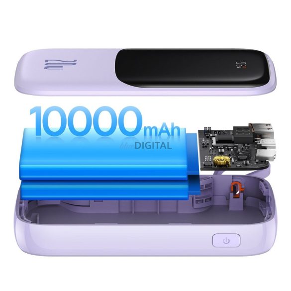 Power Bank BASEUS QPow - 10 000mAh LCD gyorstöltő PD 20W kábellel Lightning 8-pin lila PPQD020005