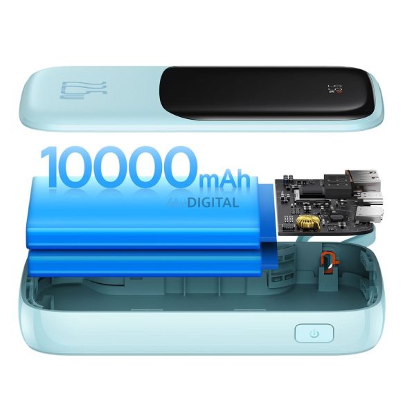 Power Bank BASEUS QPow - 10 000mAh LCD gyorstöltés PD 22,5W kábellel Type-C kék PPQD020103