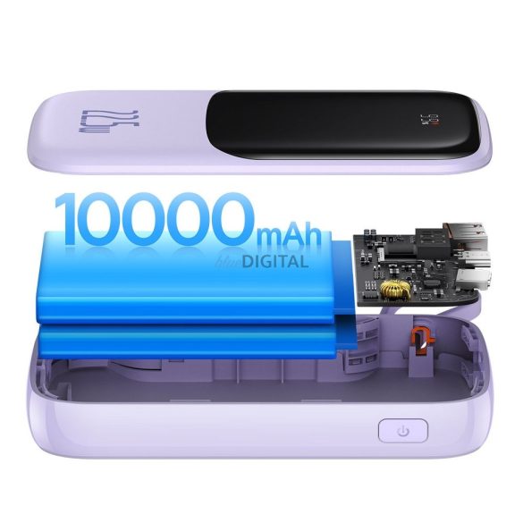 Power Bank BASEUS QPow - 10 000mAh LCD gyorstöltés PD 22,5W Type-C lila PPQD020105 kábellel