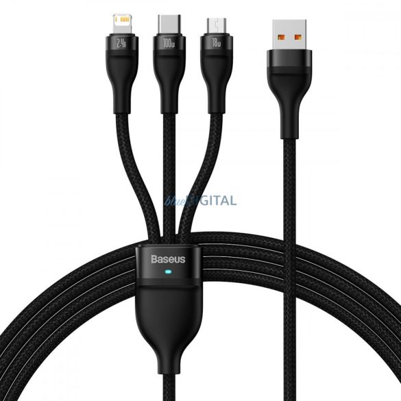BASEUS USB kábel 3 az 1-ben Flash Series USB-C micro USB Lightning 100W CASS030001 1.2m fekete