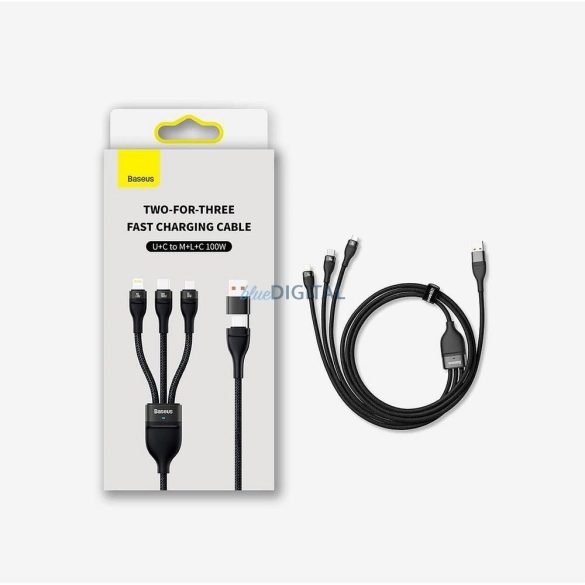 Baseus Flash Type-/USB-A - microUSB/Lightning/Type-C kábel PD QC 5A 100 W 1.2m - fekete