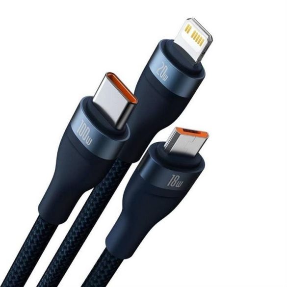 BASEUS kábel 3in1 Flash Series II USB A - Micro + Lightning 8-pin + Type-C 100W 1.2m kék CASS030103