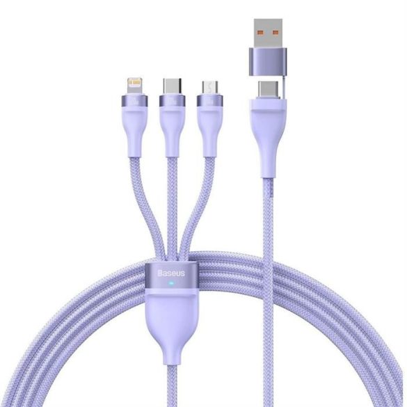 BASEUS kábel 3in1 Flash Series II USB A - Micro + Lightning 8-tű + C típus 100W 1,2m lila CASS030105