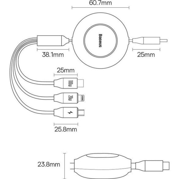 BASEUS kábel Type-C kábel Micro/Lighting/Type C 1,1m 3w1 Bright Mirror 2 Power Delivery 100W lila CAMJ010205
