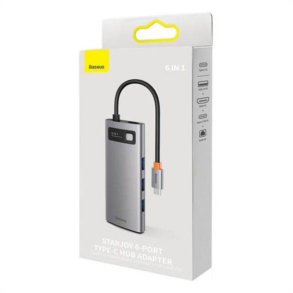 BASEUS HUB Multifunkciós 6in1 Type C 3x USB3.0 / PD / HDMI 4K 60Hz / RJ45 szürke WKWG080013/BS-OH100