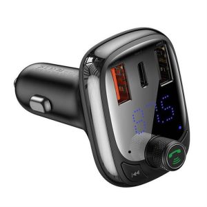 BASEUS autós töltő FM Bluetooth MP3 2 x USB 4,8A S-13 fekete CCMT000101