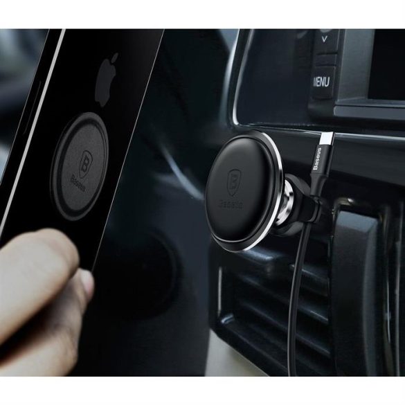 BASEUS autós tartó szellőzőnyíláshoz mágneses, kábelcsipesszel fekete SUGX020001