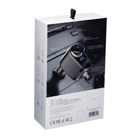 BASEUS adóvevő FM Bluetooth MP3 autós töltővel, 2 x USB S-06 fekete CCHC000001