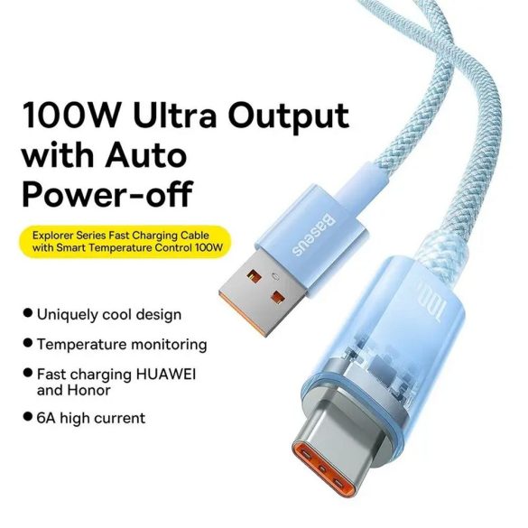 BASEUS kábel USB Type-C Power Delivery Explorer 100W 1m kék CATS010403
