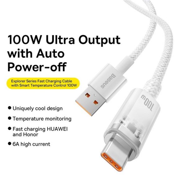 BASEUS kábel USB Type-C Power Delivery Explorer 100W 1m fehér CATS010402