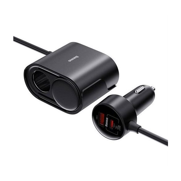 Baseus autós töltő 1xUSB-A és 1xUSB-C csatlakozással és 2x szivargyújtó elosztó PD 5A 30W - fekete