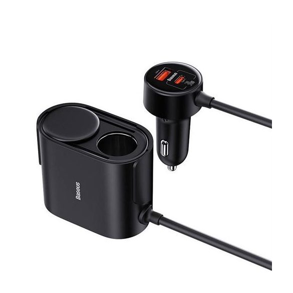 Baseus autós töltő 1xUSB-A és 1xUSB-C csatlakozással és 2x szivargyújtó elosztó PD 5A 30W - fekete