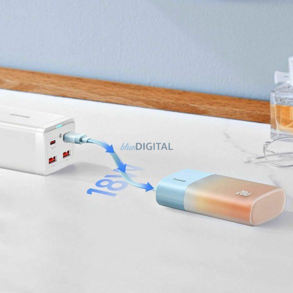 Baseus Popsicle powerbank beépített Lightning kábellel + Type-C - Type-C kábellel 5200mAh 20W 2.4A QC PD - kék-narancsárga