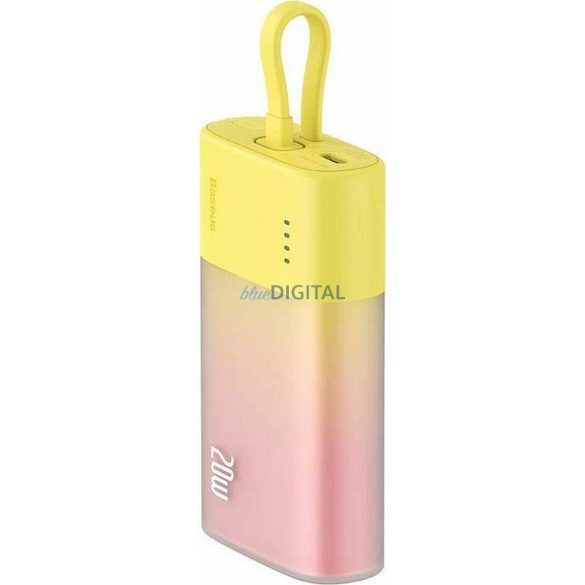 Baseus Popsicle powerbank beépített Lightning kábellel + Type-C - Type-C kábellel 5200mAh 20W 2.4A QC PD - sárga-rózsaszín