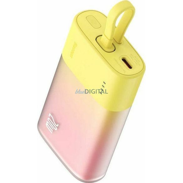 Baseus Popsicle powerbank beépített Lightning kábellel + Type-C - Type-C kábellel 5200mAh 20W 2.4A QC PD - sárga-rózsaszín