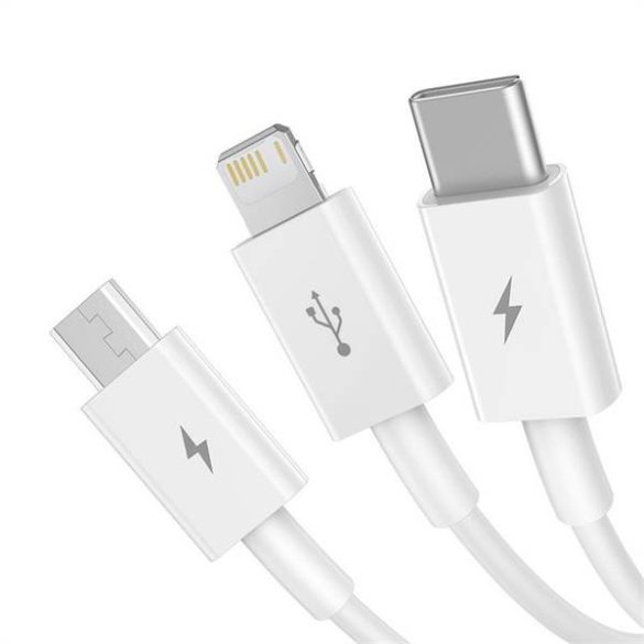 BASEUS kábel 3 az 1-ben Flash Series II USB A - Micro + Lightning 8-pin + Type-C 3,5A 0,5m fehér P10320105221-01