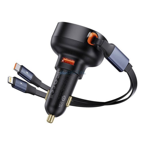 BASEUS autós töltő Enjoyment Pro 60W USB + behúzható kábel 2in1 (Type-C + Lightning 8-pin) CCTXP-UCL
