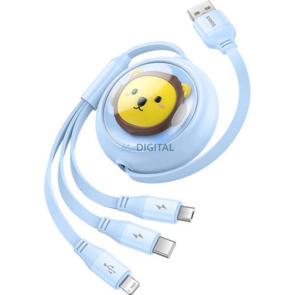 BASEUS visszahúzható kábel USB Micro/Lightning/C 3w1 Leo 1,1m kék CB000063