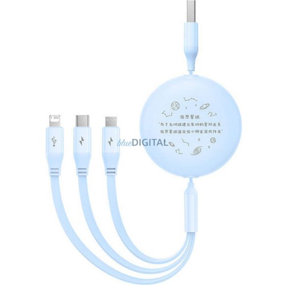 BASEUS visszahúzható kábel USB Micro/Lightning/C 3w1 Leo 1,1m kék CB000063