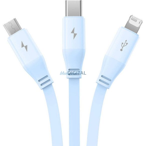 BASEUS visszahúzható kábel USB Micro/Lightning/C 3w1 Leo 1,1m kék CB000063