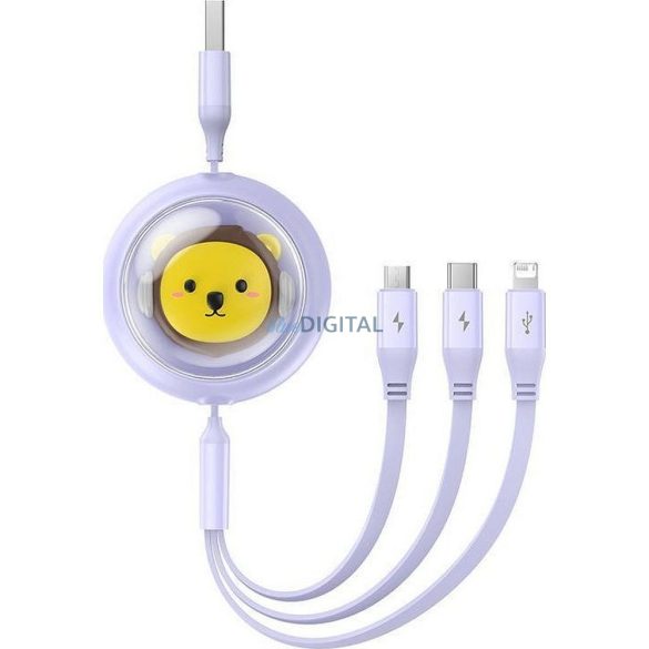 BASEUS visszahúzható kábel USB Micro/Lightning/C 3w1 Leo 1,1m lila CB000063