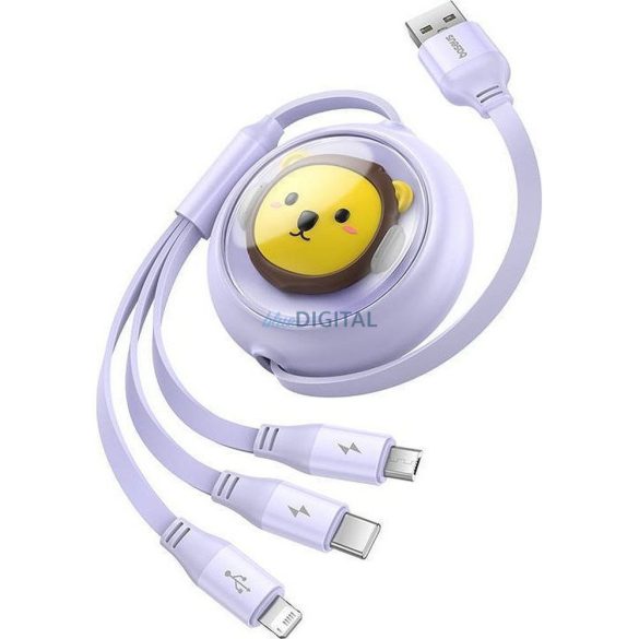 BASEUS visszahúzható kábel USB Micro/Lightning/C 3w1 Leo 1,1m lila CB000063