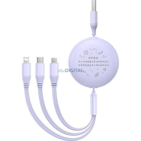 BASEUS visszahúzható kábel USB Micro/Lightning/C 3w1 Leo 1,1m lila CB000063