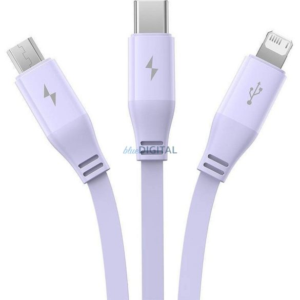 BASEUS visszahúzható kábel USB Micro/Lightning/C 3w1 Leo 1,1m lila CB000063