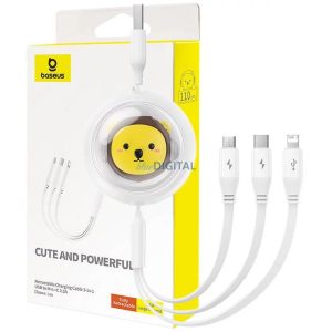 BASEUS visszahúzható kábel USB Micro/Lightning/C 3w1 Leo 1,1m fehér CB000063