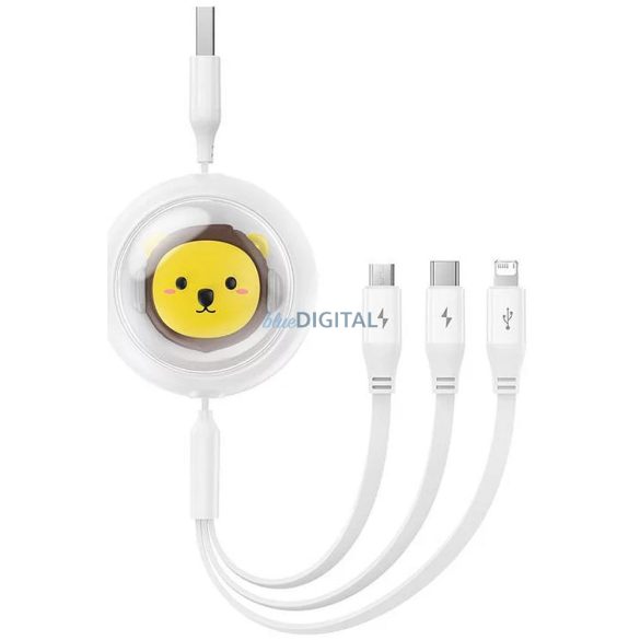 BASEUS visszahúzható kábel USB Micro/Lightning/C 3w1 Leo 1,1m fehér CB000063