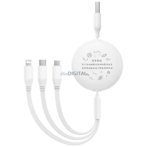 BASEUS visszahúzható kábel USB Micro/Lightning/C 3w1 Leo 1,1m fehér CB000063