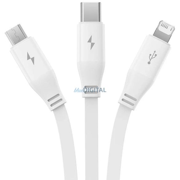BASEUS visszahúzható kábel USB Micro/Lightning/C 3w1 Leo 1,1m fehér CB000063