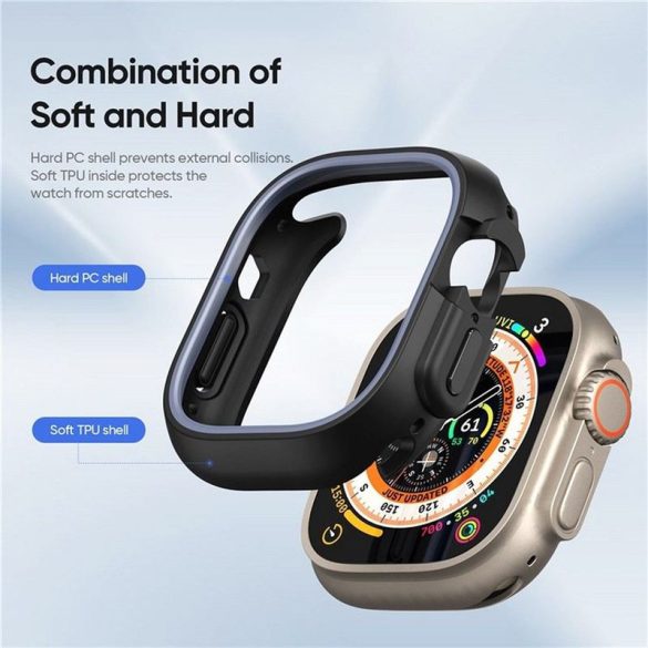 DUX DUCIS Bamo - Kemény PC + Puha szilikon Apple Watch Ultra/Ultra 2 49mm tok éjkék/szürke