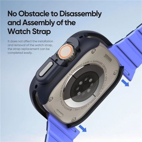 DUX DUCIS Bamo - Kemény PC + puha szilikon Apple Watch Ultra/Ultra 2 49mm tok éjkék/narancs