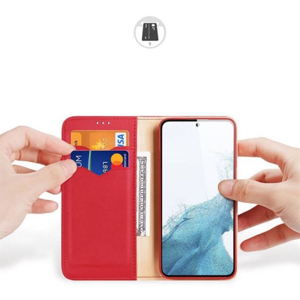 DUX DUCIS Hivo - Bőr pénztárca tok Samsung Galaxy S24 piros