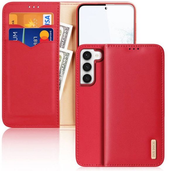 DUX DUCIS Hivo - Bőr pénztárca tok Samsung Galaxy S24 Plus piros